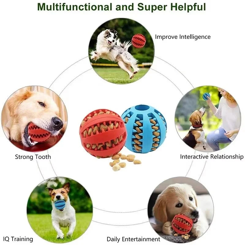 Dog Toy Ball, Nontoxic Interactive Resistant Chewing Toy Ball for Dogs Puppy Cat, Pet Food Treat Feeder Chew Tooth Cleaning Ball